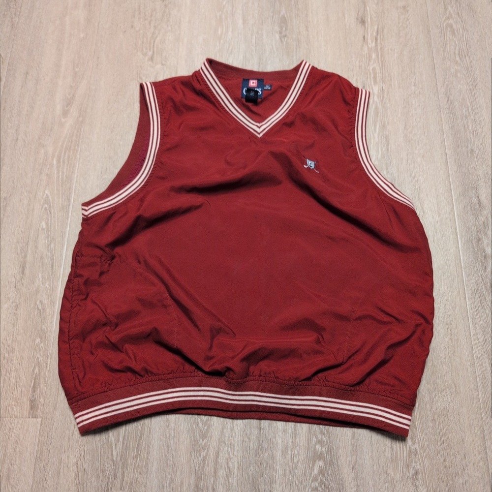 Chaps V-Neck Banded Windbreaker Golf Vest Mens XL Red White Pullover Microfiber